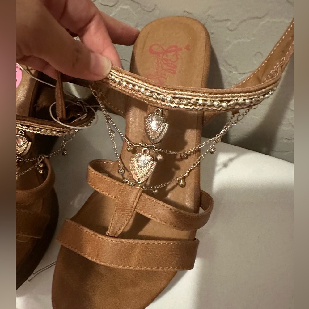 Stylish Tan Sandals with Heart Accents